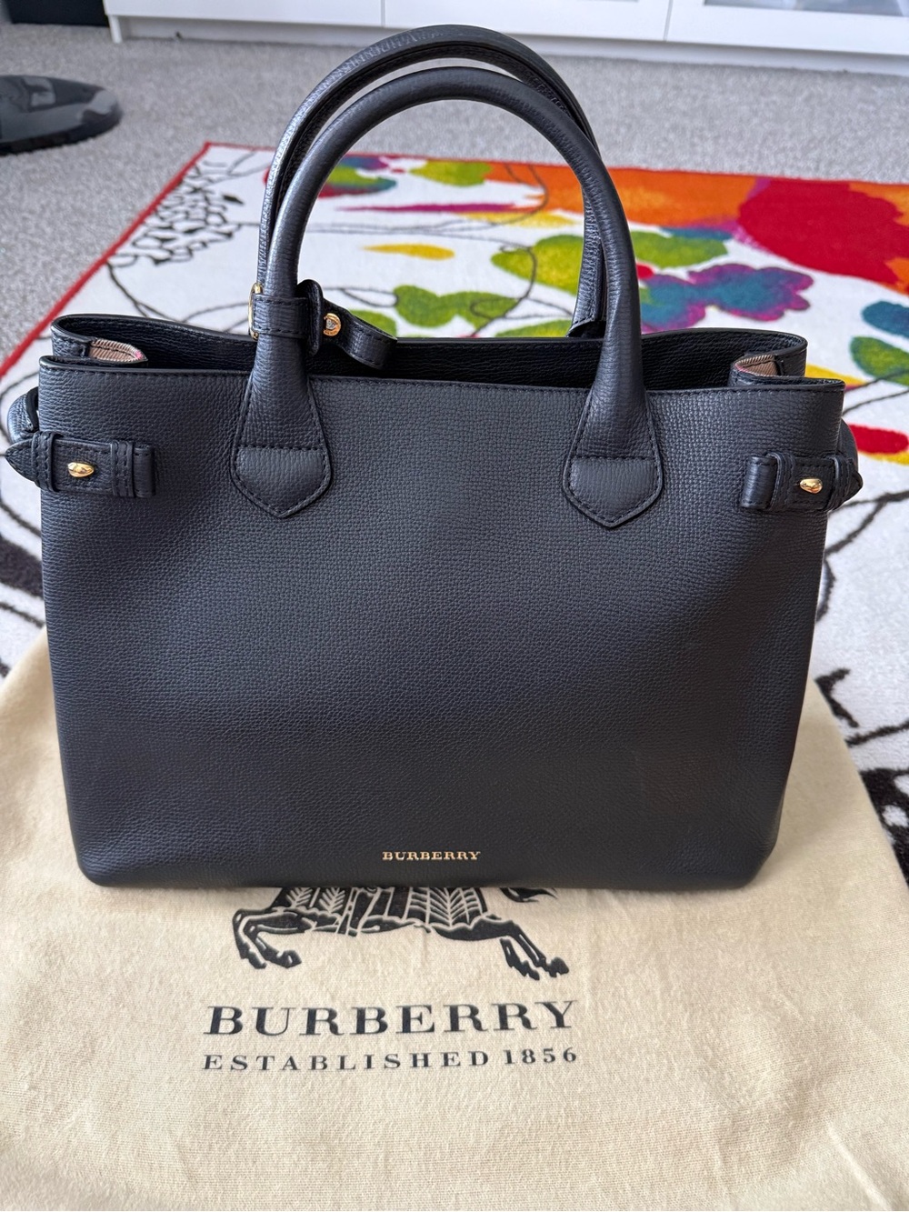 Burberry Black Leather Satchel with Gold Accents